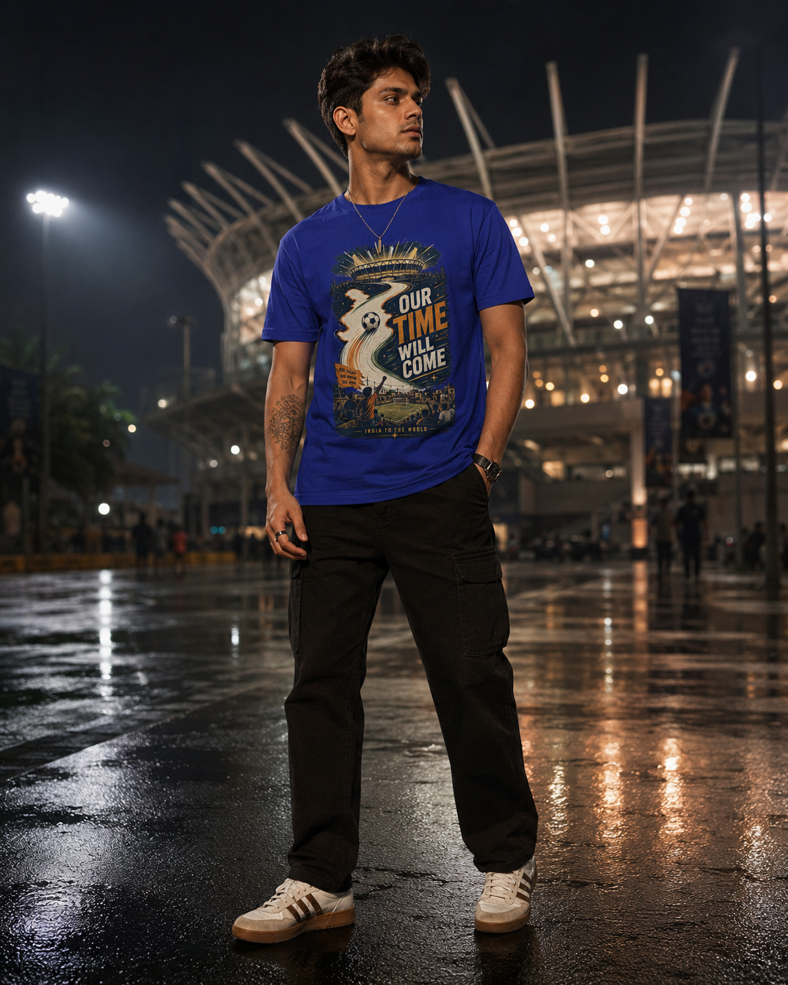 India Football T-Shirt — Blue Tigers Fan Tee — Our Time Will Come — Match Day Merch